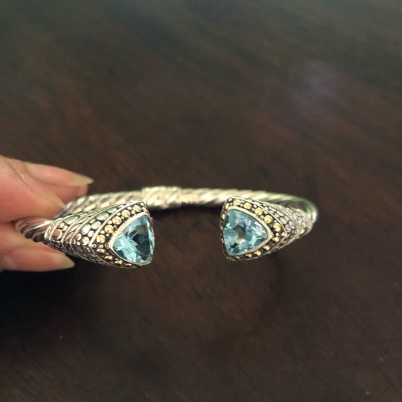 NWOT Samuel B. 925 Sterling Silver and 18k Gold Solid Blue Topaz Bangle - Picture 4 of 9